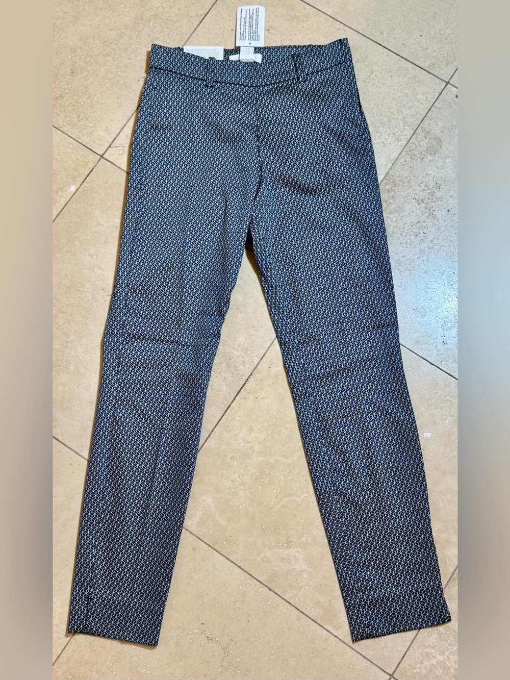 H&M Navy and White Geometric Stretch Slim Pants